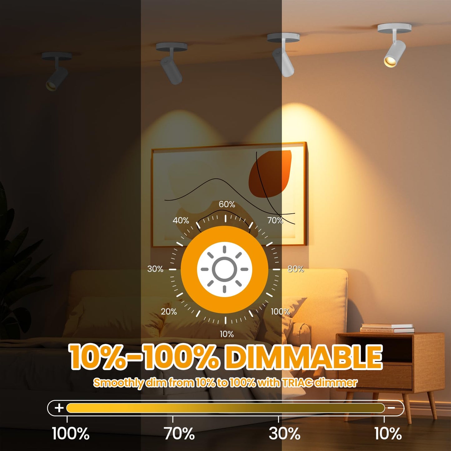 AIBISOD 5-Color Zoomable Ceiling Spot Lights Indoor Fixtures 15-60° Adjustable Beam Angle, Dimmable 10W Directional Ceiling Spotlight Flush Mount for Living Room Bedroom Kitchen White 2 Pack