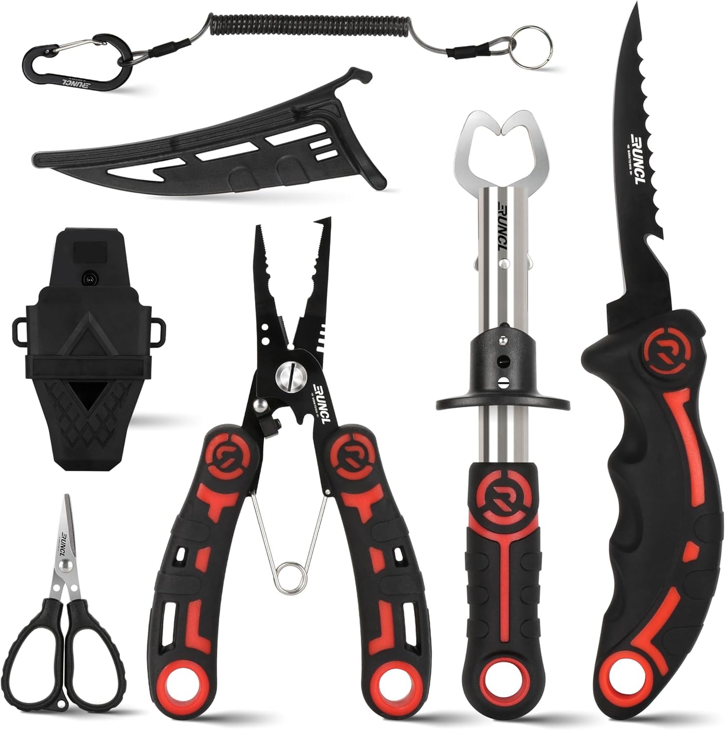 RUNCL Fishing Tool Kit - 4-Piece Set with Pliers, Fillet Knife, Gripper & Scissors | Saltwater Gear