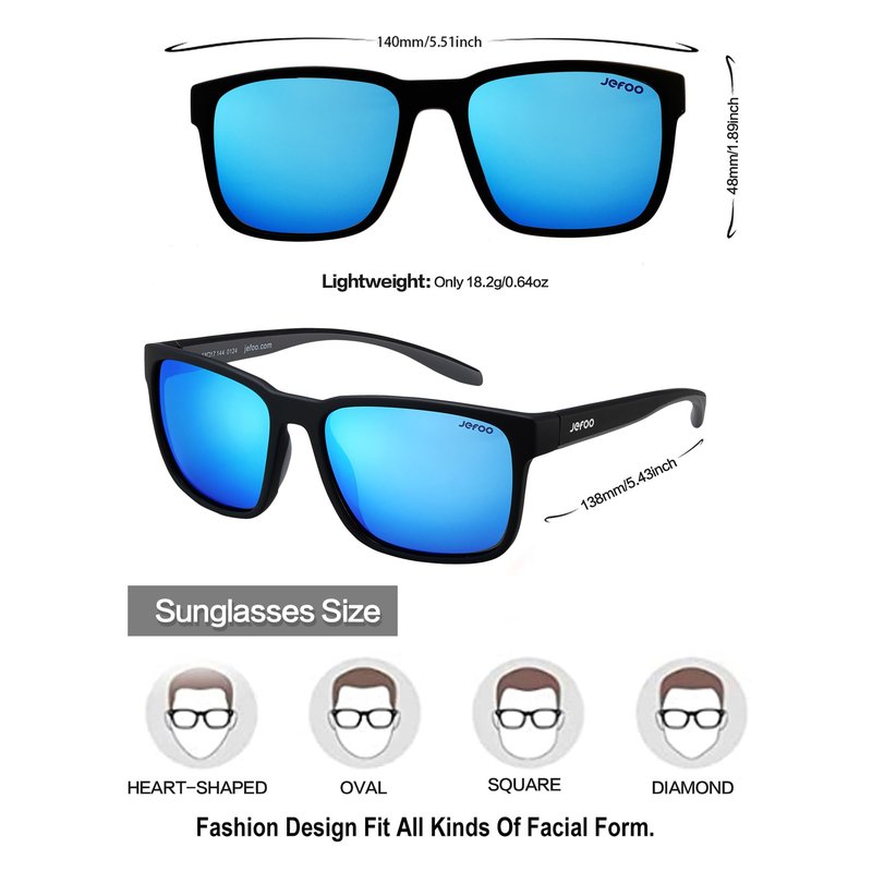 Jefoo Polarized Fishing Sunglasses for Men Women Kayaking Surfing Driving Lightweight Sports Sun Glasses UV Protection