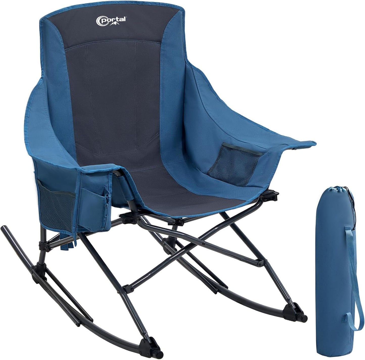 Portal Outdoor Rocking Chair - Portable Camping Rocker with Cup Holder & Side Pocket | Supports 350LBS, Blue