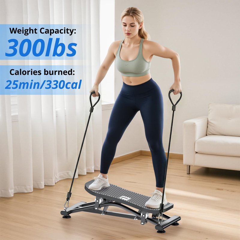 RYGEO Balance Board with Resistance Bands, Versatile Rocking Stepper, Wobble Board Featuring LCD Monitor, 331 lbs High-Capacity Ski Twister Trainer for Full Body Exercise at Home