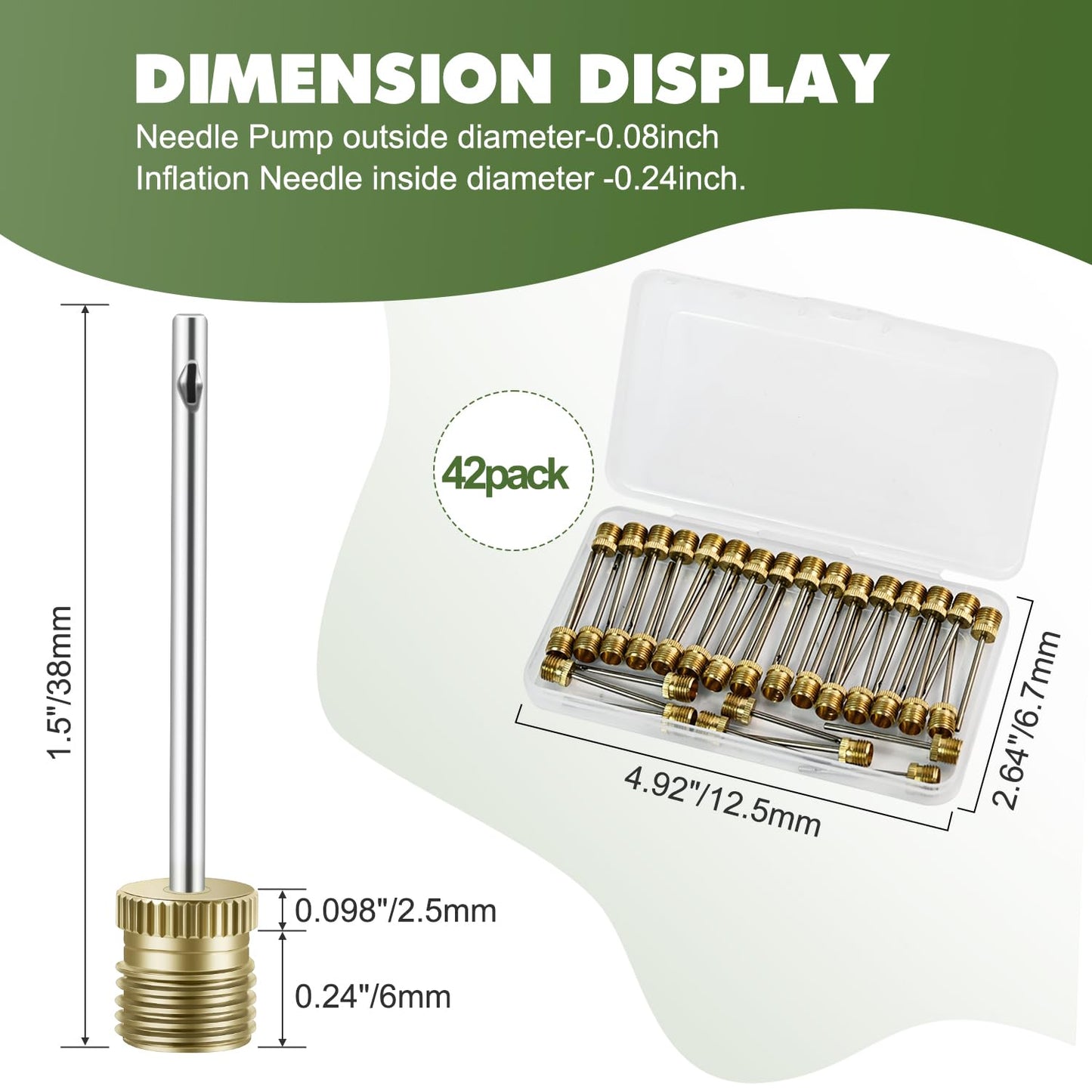 Quadafy 42 Pack Brass Ball Pump Needles with Storage Case - Heavy Duty No Break Air Pump Needles for Basketball, Hand Pump & Electric Pump, Stainless Steel Body