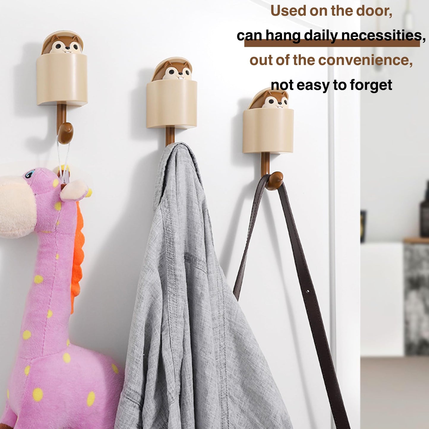 GCFTIFF 2 Pcs Creative Squirrel Cute Pet Key Holder Wall Mount, Command Hooks,siding Hooks,Hook for Coat, Scarf, Hat, Towel, Bag, Utility Hook for Wall Hanging Decorations, Small Keychain Hook