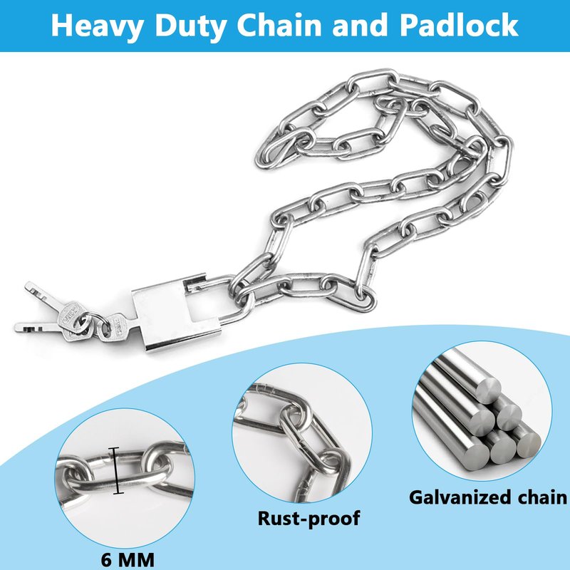 47.24 inch/1.2 Meter Stainless Steel Security Chain Lock with Anti-Cut Padlock & 2 Keys - Heavy Duty Anti-Theft Protection for Bicycle, Motorcycle, Scooter, Door, Fence, Garage
