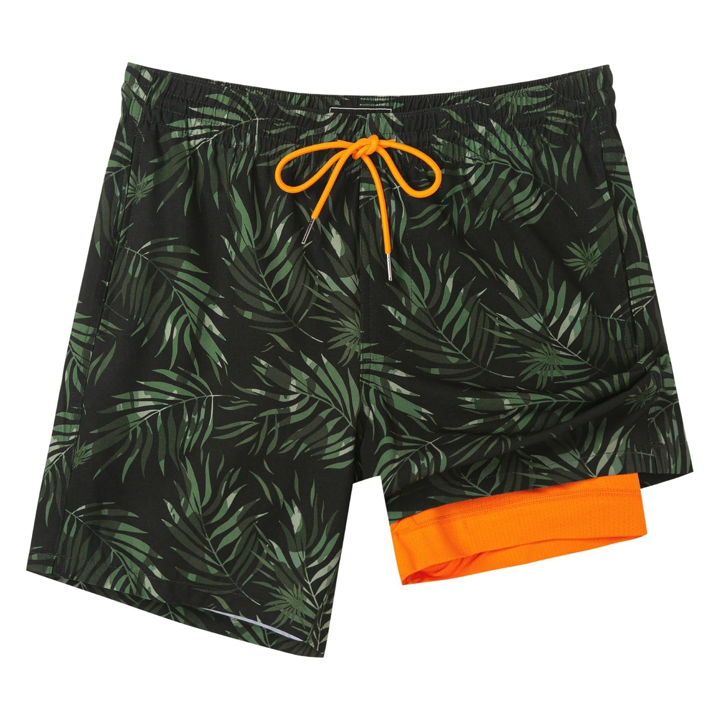 SURF CUZ Mens Swim Trunks with Compression Liner Quick Dry Swim Shorts 7" Swimming Trunks Stretch Bathing Suit Zipper Pockets,Forest Dusk,XS