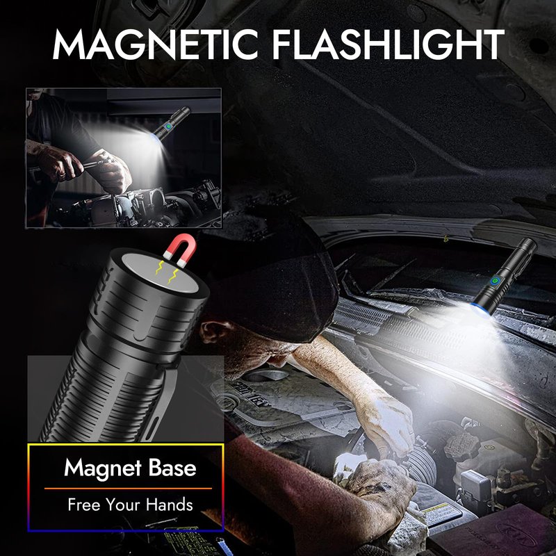 WSSBOND Rechargeable Flashlights High Lumens, Super Bright LED Tactical Torch, Magnetic Flash Light 5 Light Modes, Long Lasting, Dimmable, Clip-On Handheld Linternas for Home, Emergency (2Pack)