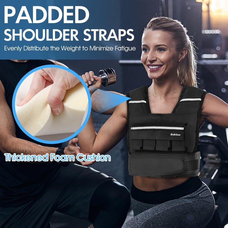 Weighted Vest for Men and Women, 2-18lb Vest with 16 Ironsand Weights for Home Workouts, Adjustable Body Weight Vest Exercise Set for Strength Training, running, walking, Cardio (Black, 2-18lbs)