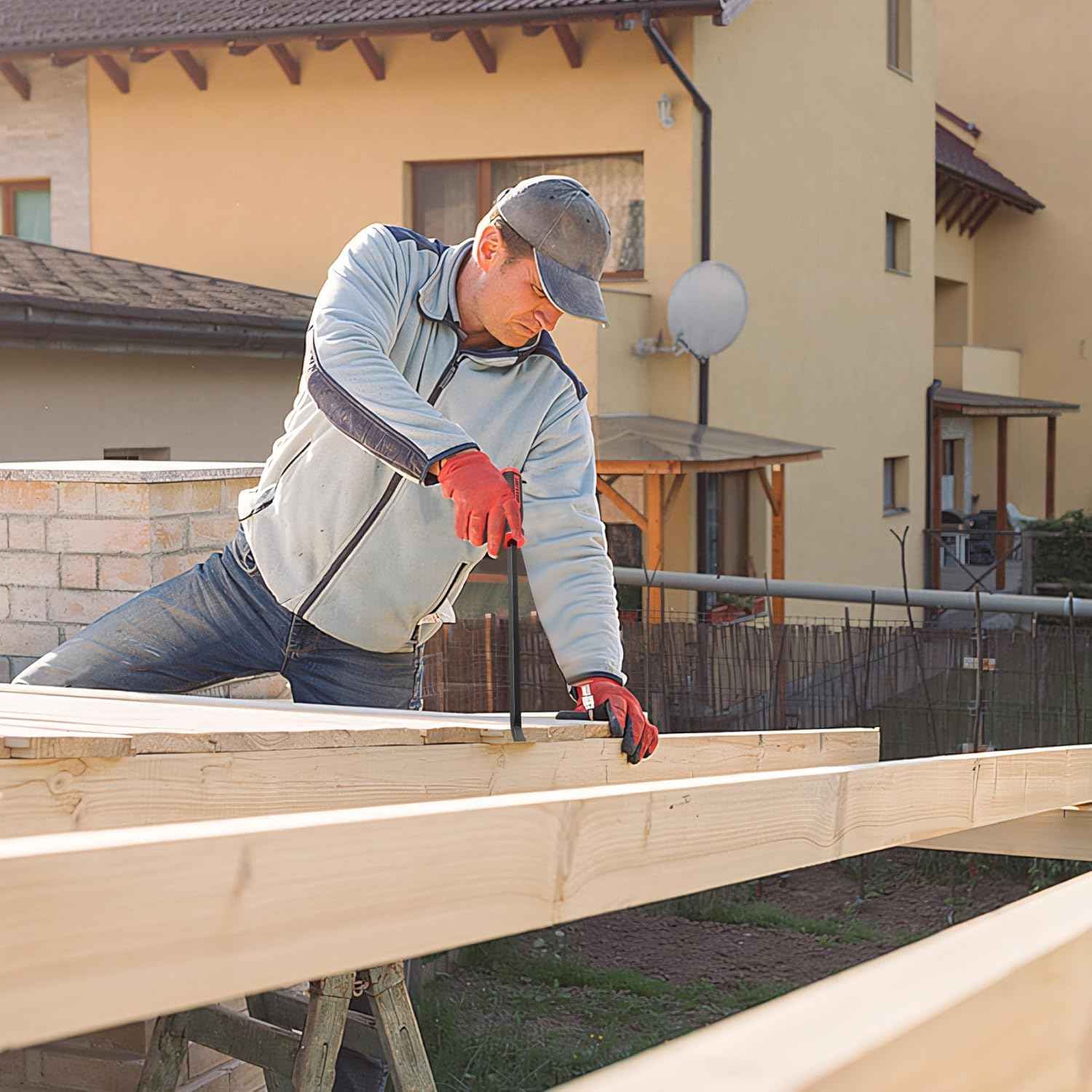 TOOLEAGUE Utility 3Pcs Pry Bar Set,8",12",18"Mechanic Hand Tools with Thicker Strike Cap Handle,Heavy Duty Pry Bar Tools for Automotive,Black and Red