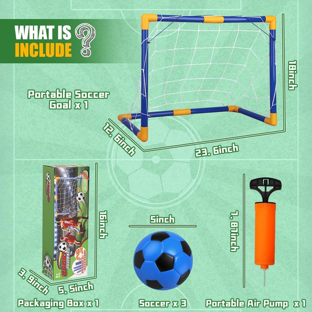 Soccer Goal Set - Portable Mini Soccer Net with 3 Balls | 23" W x 18" H x 12" D - Ideal for Kids & Youth Training