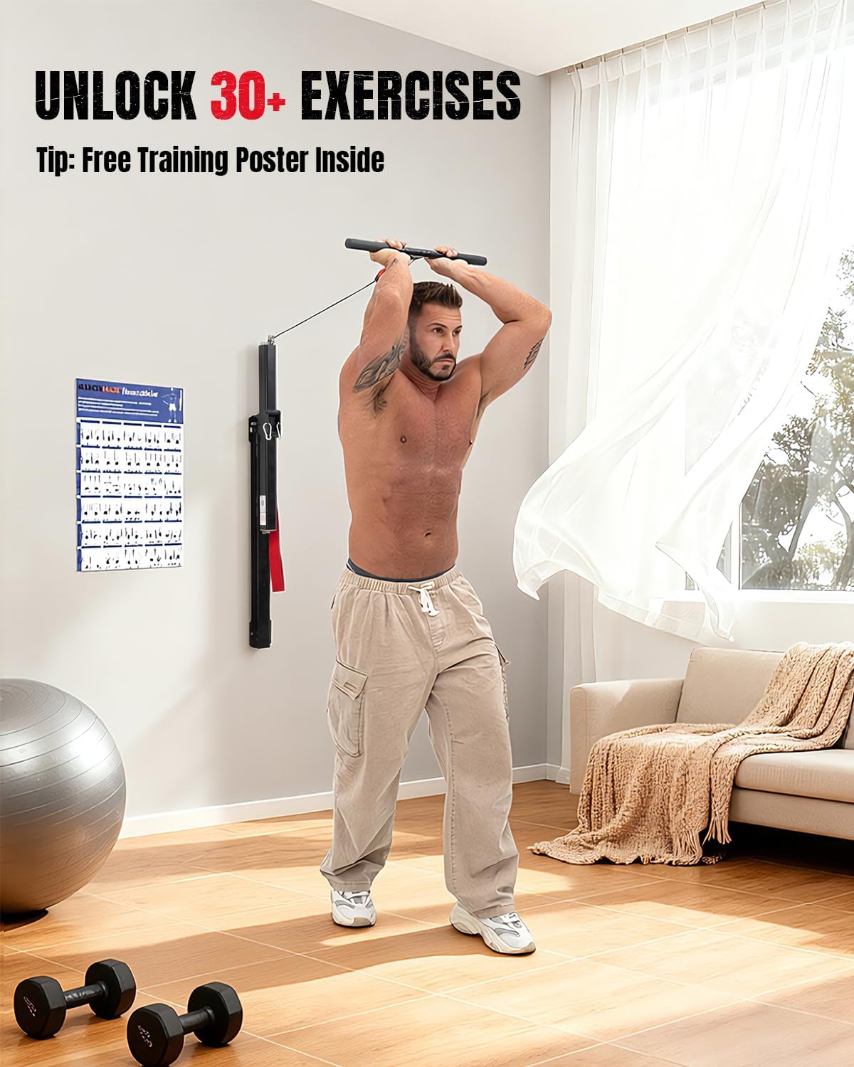 Wall-Mount Cable Machine by [Brand Name] - Adjustable Resistance Home Gym Equipment for Full Body Strength & Toning