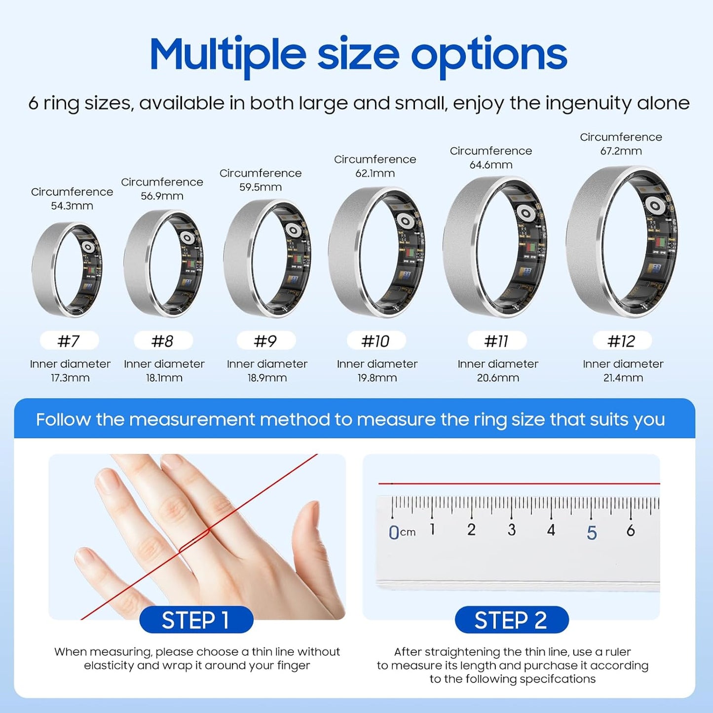 Smart Health Ring - Waterproof Fitness Tracker for Stress & Sleep Monitoring | Compatible with iOS & Android (Rose Gold, Size 7)