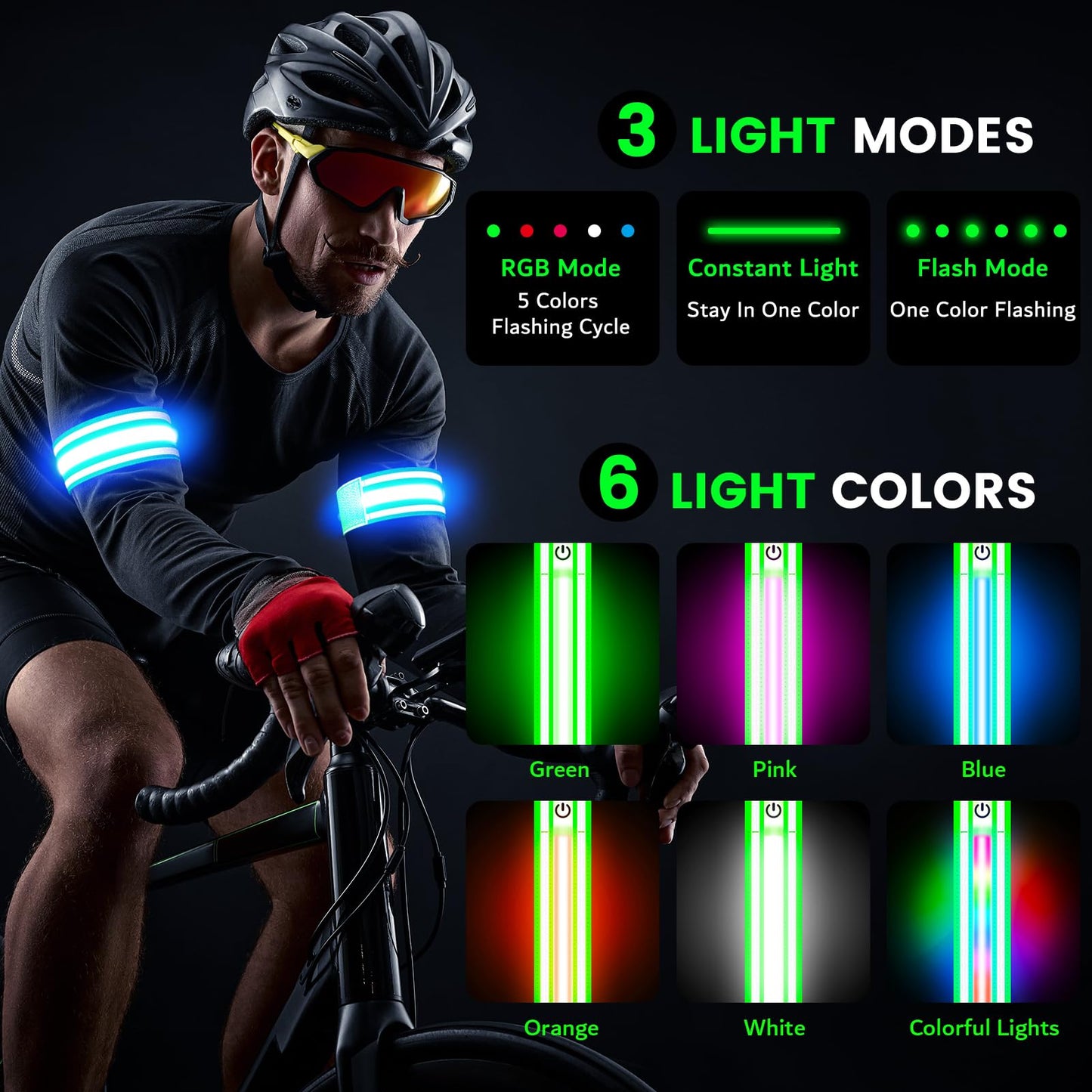 Fokia Kunbio Light Up LED Armband for Running Walking at Night,Reflective Arm Bands for Runners,Rechargeable Jogging Lights,High Visibility Night Running Safety Gear Adjustable Running Women Men Kids