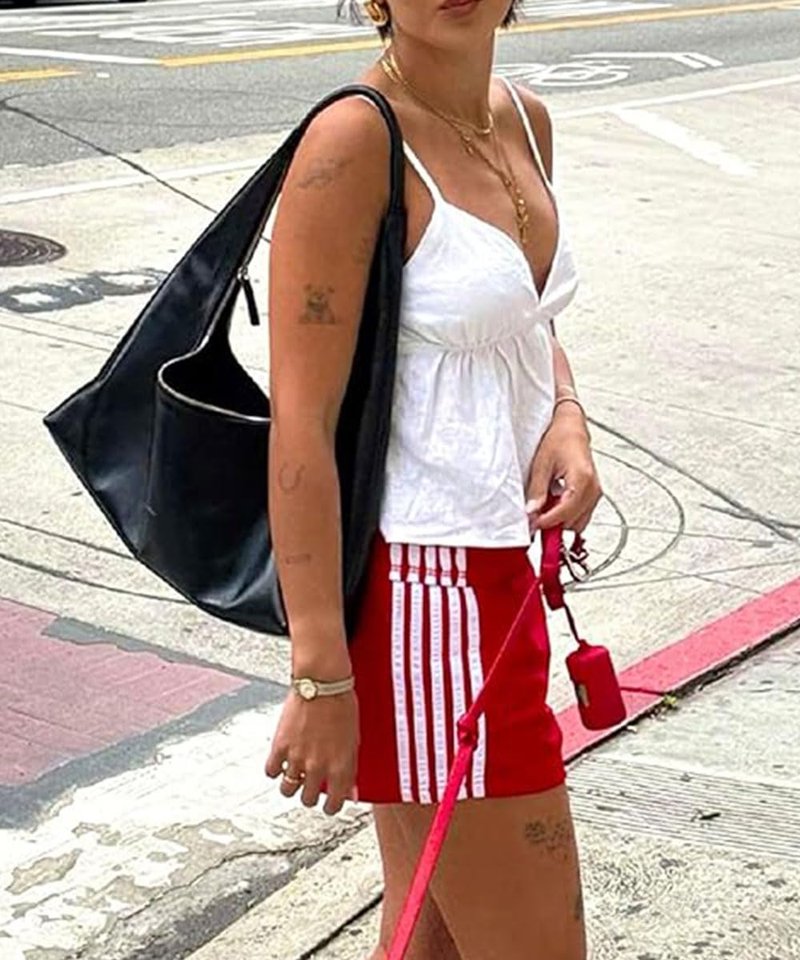 ABINGOO Women Athletic Sweat Shorts Side-Striped Y2k Summer Elastic Waist Workout Loose Wide Leg Lounge Shorts with Pockets(Red,M)
