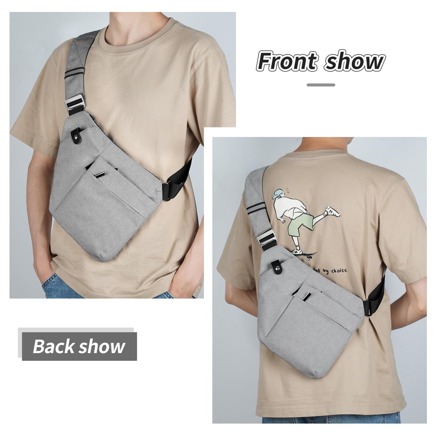 VADOO Anti-theft Crossbody Bags for Women, RFID Blocking Pocket Sling Bag for Men Lightweight Shoulder Chest for Travel Sport, Gray 2.0