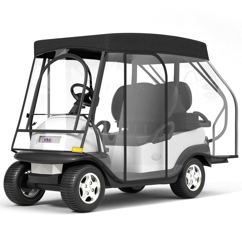 Rosefray Golf Cart Enclosure with 4 Sided Clear PVC Windows, 2+2 Golf Cart Drivable Enclosure Rain Cover , Short Roof 58" , Durable Door Zipper - (4 Seater Golf Cart Cover)-Black
