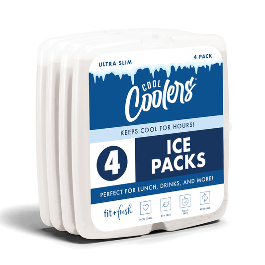 Cool Coolers by Fit & Fresh Slim Ice Packs, Quick Freeze Reusable Ice Packs for Lunch Boxes & Coolers, Long-Lasting, Space Saving Lunch Ice Packs, Ivory, 4Pk