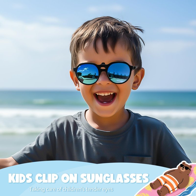 Trysee 2Pack Clip on Sunglasses Over Prescription Glasses for Boys Girls Polarized Flip Up TS-CO-8801