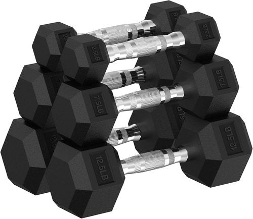 HANDBODE Hex Dumbbell Set - Rubber Encased 45-400 lb Hand Weights for Secure Grip & Home Gym Fitness