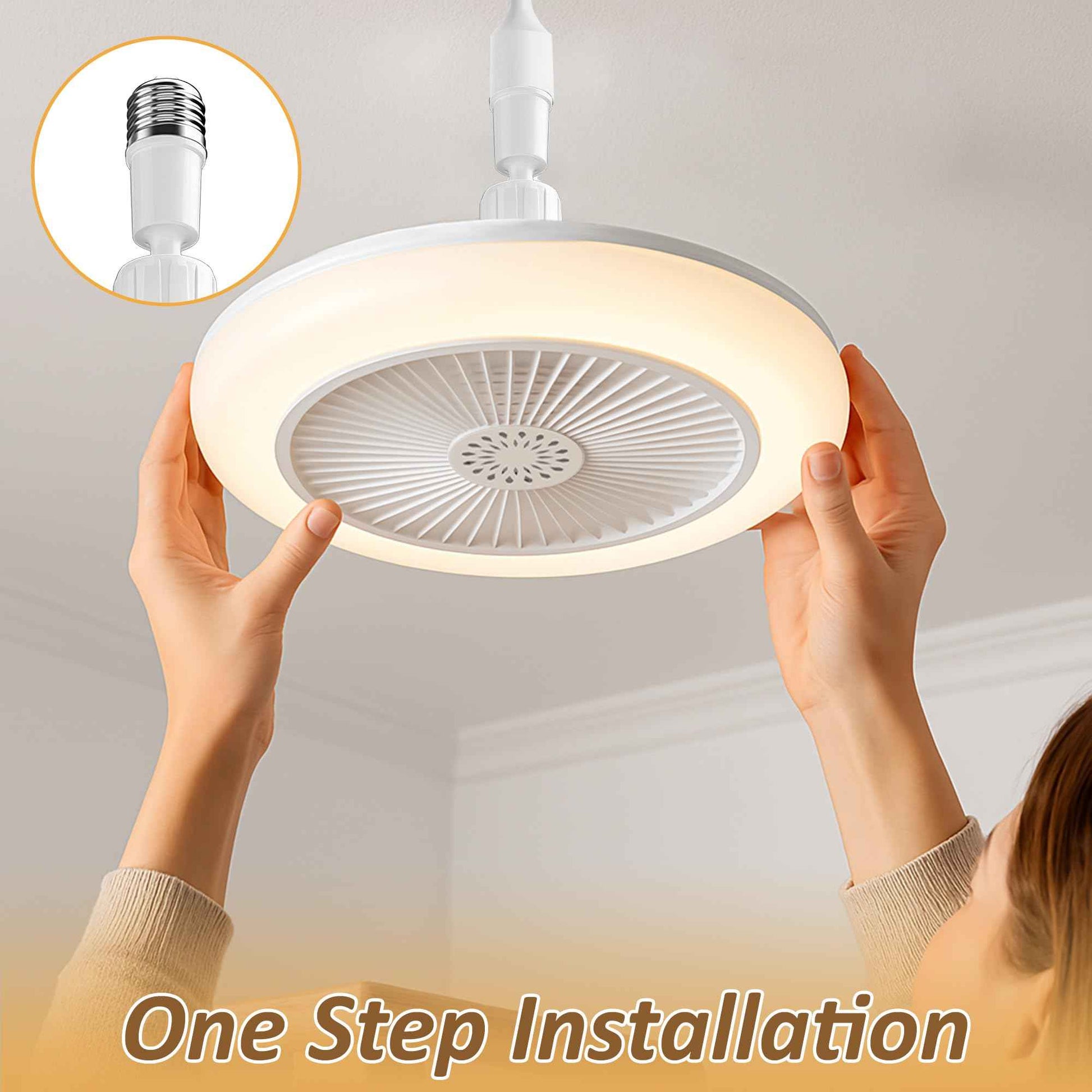 cambk Socket Ceiling Fan Light Screw in with 3 Color Temp, Low Profile Enclosed Dimmable Fanlight with Remote, 10 inch Small Adjustable White E27 LED Ceiling Lights for Bathroom/Bedroom/Garage