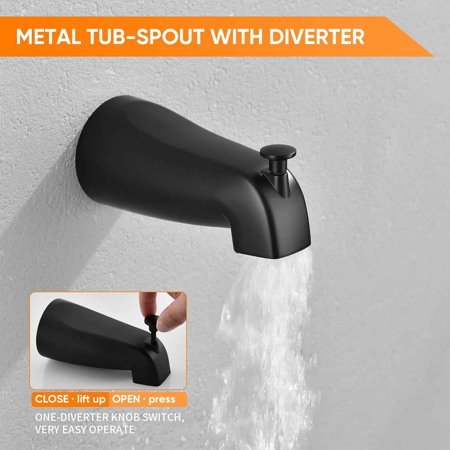 Black Tub Shower Faucet Set Complete with 8-Inch Rainfall Shower Head and Tub Spout Included Shower Valve Tub Shower Trim Kit Matte Black