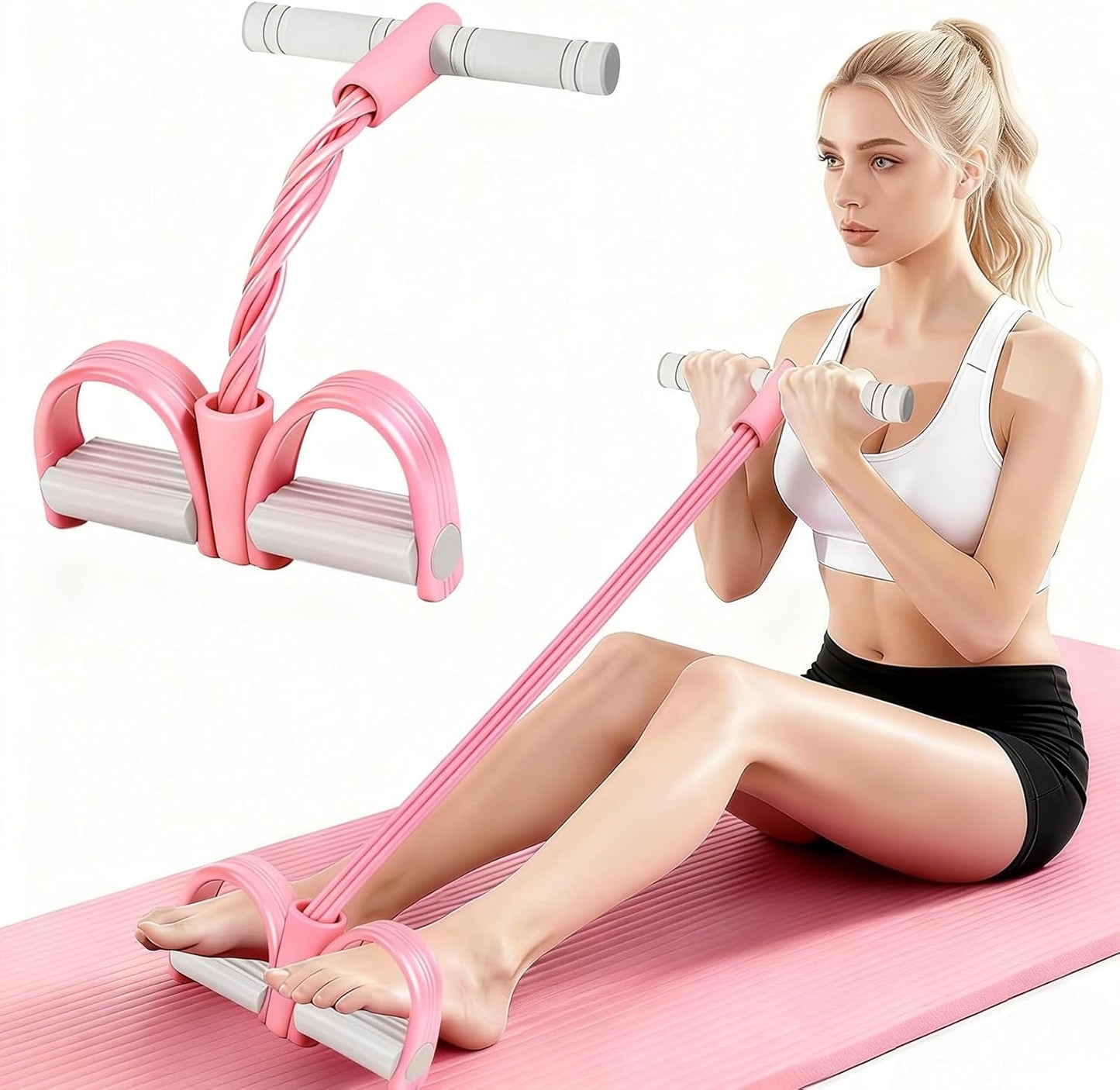Skiennix 8-Tubes Pedal Resistance Band - Multifunctional Exercise Rope for Full Body Workout | Pink