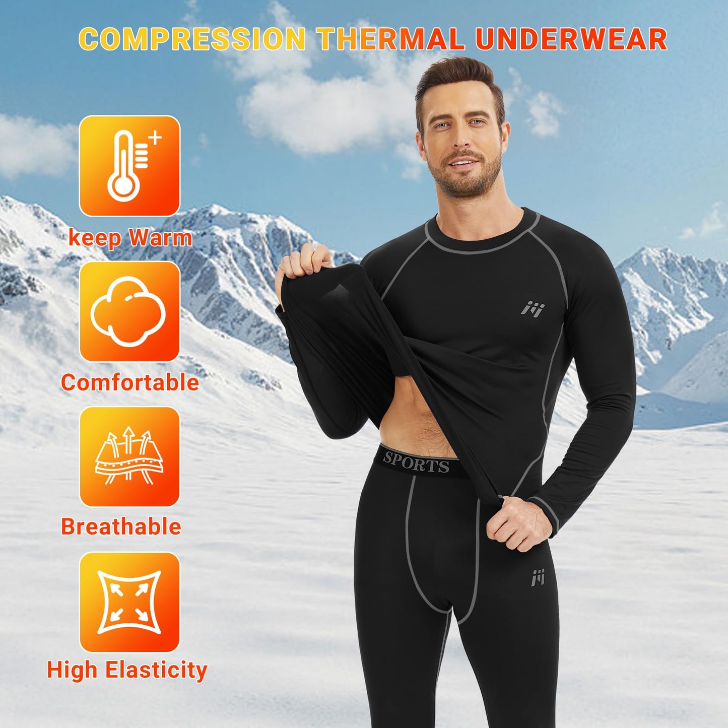 MeetHoo Men Thermal Underwear Set Long Johns with Fleece Lined Base Layer Men Cold Weather Top Bottom for Skiing Running