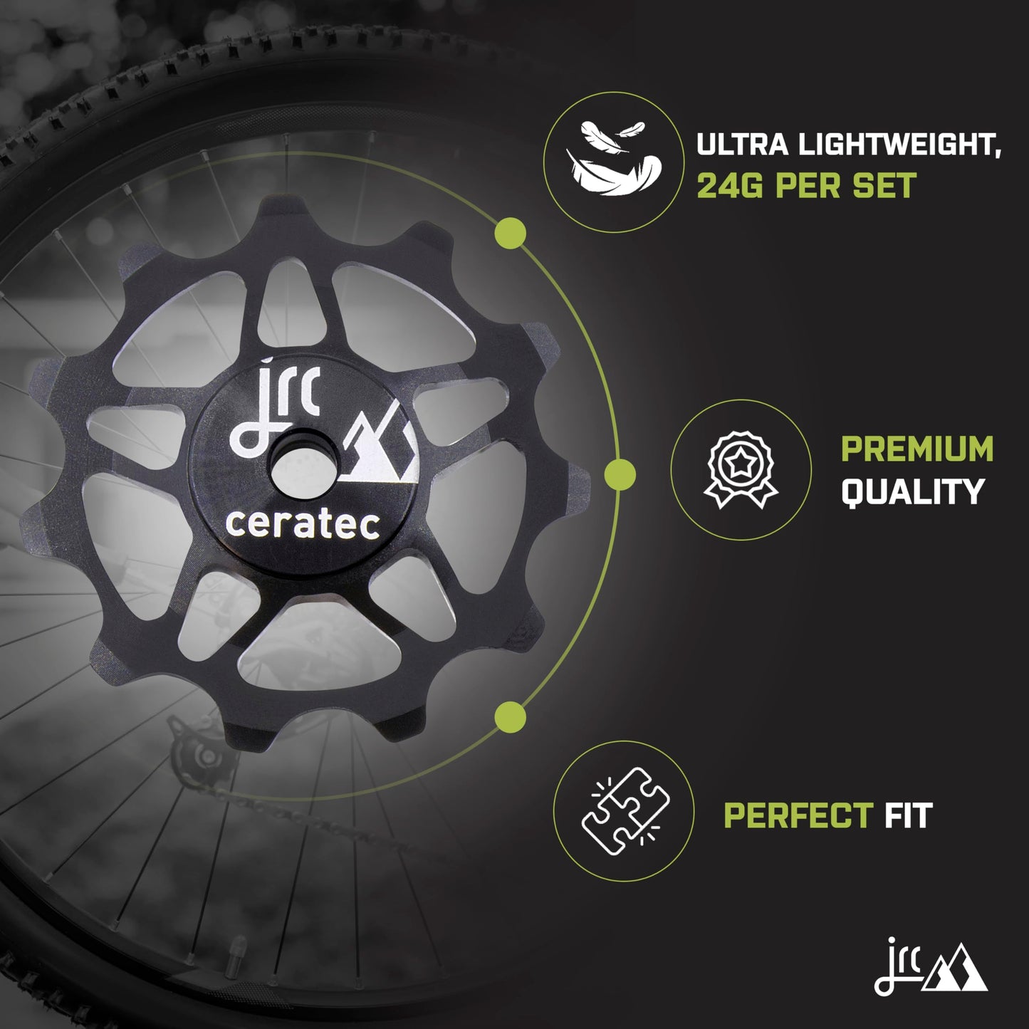 JRC Components 11T Ceramic Pulley Wheels | Compatible with 12 Speed Shimano 105 R7150 & Ultegra R8150 | Hybrid Ceramic Derailleur Pulley Wheel -Black