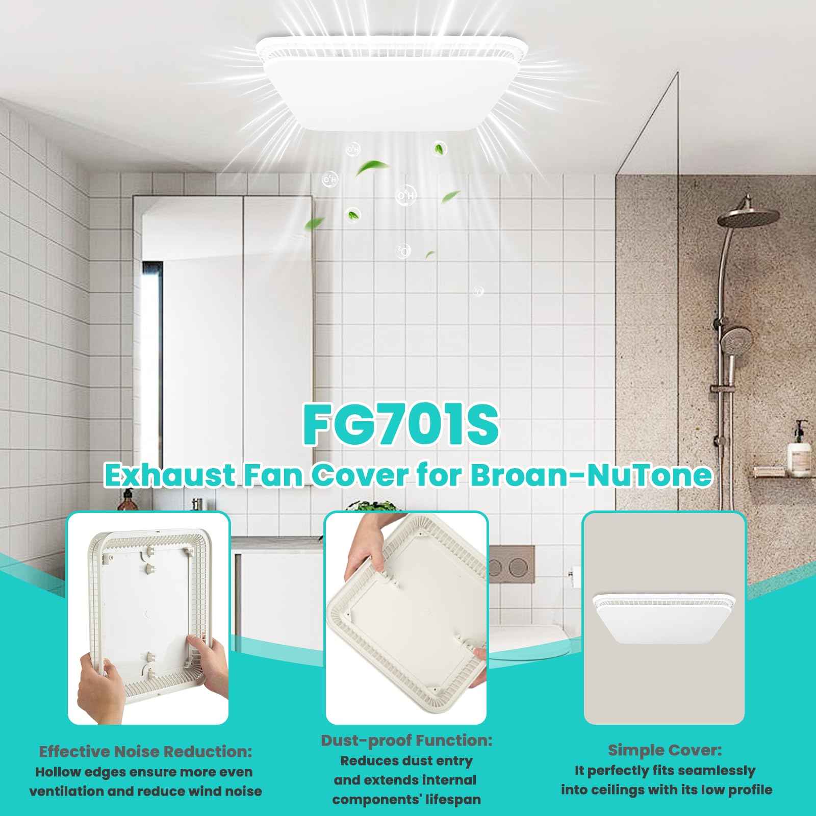 XwaYexa 13.25“ x 13.25" Universal Bathroom Exhaust Grille Cover, FG701S Bathroom Vent Fan Cover for Broan-NuTone Fans, Ventilation Cover Bathroom Ceiling Fan Cover with Spring Clips