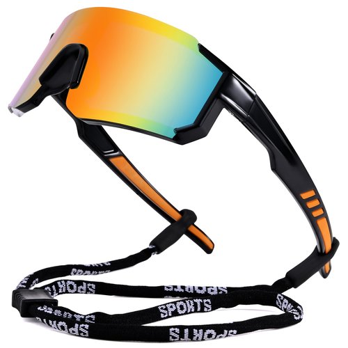 COASION Kids Baseball Sunglasses - Baseball Sunglasses for Boys Girls With Strap - Sports Softball Shades Age 3-10(Black/Gold Mirror)