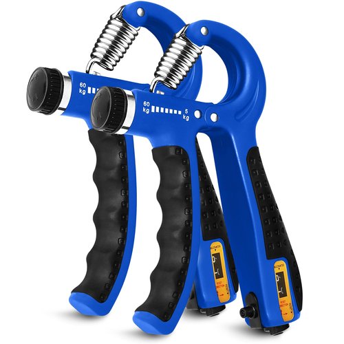 Hand Grip Strength Trainer with Adjustable Resistance 10-130lbs (4.5-59kg), Forearm Hand Grip Strength Exerciser for Muscle Building, Injury Recovery, and Therapy Stress Relief, 2 Pack Blue