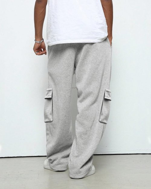 BUXKR Men's Baggy Sweatpants Wide Leg Fleece Casual Joggers Cotton Loose Drawstring Elastic Waist Pants with Pockets Light Grey