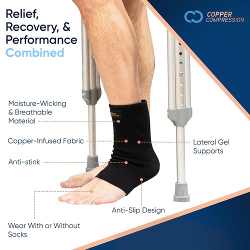 Copper Compression Achilles Support Sock – Silicone Gel Support for Tendonitis, Injury Recovery & Pain Relief – Lightweight, Breathable Compression for Swelling & Circulation – Wear Day & Night – L/XL