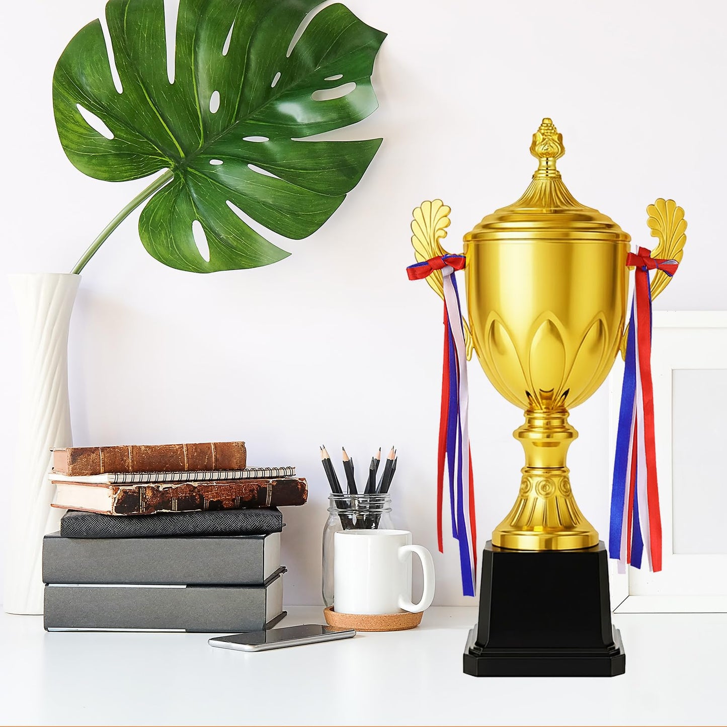 Dorhui Gold Award Trophy 16.5 Inch Large Winner Trophy Cup and Award Medal with Ribbon for Kids and Adults for Sports, Competitions, Tournaments