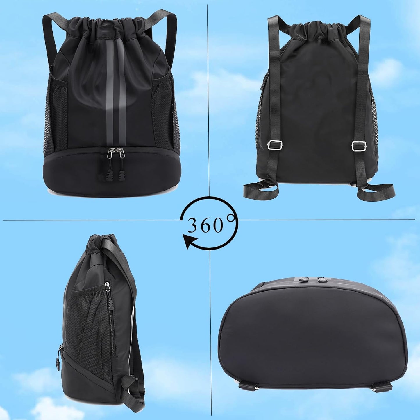 Skiennix Drawstring Backpack - Water Resistant Sports Gym Bag with Shoe Compartment | Ideal for Men & Women