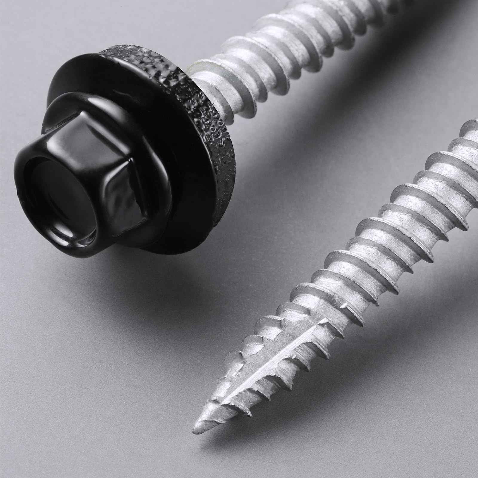 Bnuok Metal Roofing Screws #10 × 1 1/2 Inch, 145pcs Black Ruspert Coating Hex Head Sheet Metal Roof Screws, Self Starting Metal to Wood Siding Screw, EDPM Rubber Washers