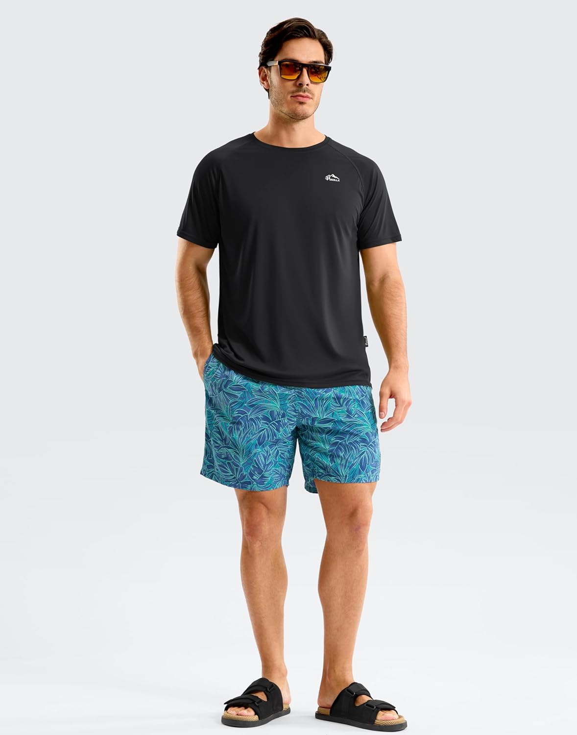 Pudolla Men's Rashguard Swim Shirt - UPF 50+ Sun Protection | Quick-Dry Lightweight Beach Wear