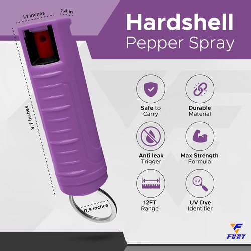 FURY Hardshell Pepper Spray - Max Strength 12Ft Range with UV Dye & Anti-Leak Design | Self-Defense Tool