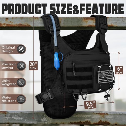 Hydration Vest with 2L Water Bladder for Men and Women, Lightweight Adjustable Hydration Backpack , Reflective Running Hydration Chest Bag for Hiking Climbing Cycling (Black, One Size)