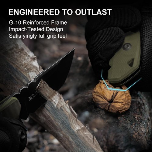 Kizer Quartz Fixed Blade Knife, 3.15" Tanto AEB-L Tactical Knife with Olive Green G10 Handle, 3D Anti-Slip Jimping Hunting Knives with Kydex Sheath for Camping Hiking Survival 1086A1
