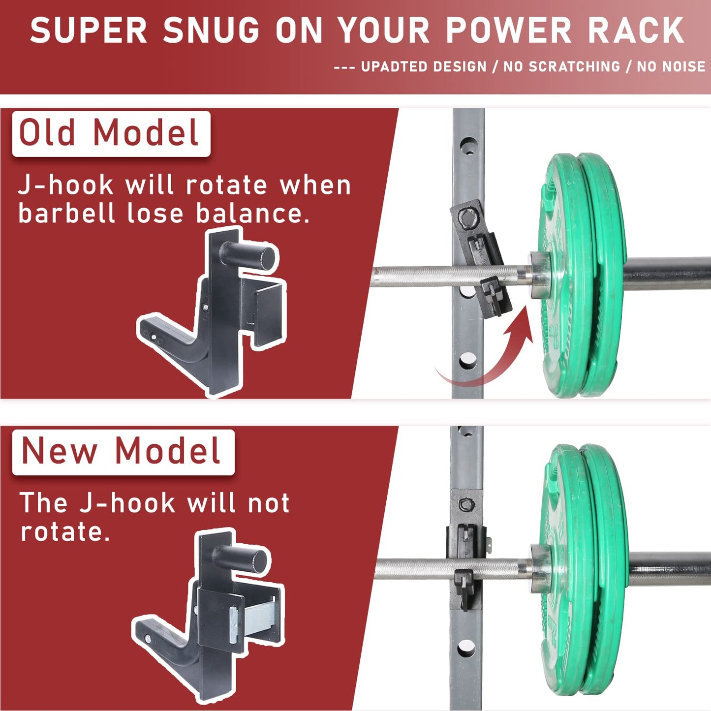 SYL Fitness J-Hooks for 2x2" Power Rack with 1/2" or 5/8" Hole, Barbell Holder/Squat Rack Accessories J Cups