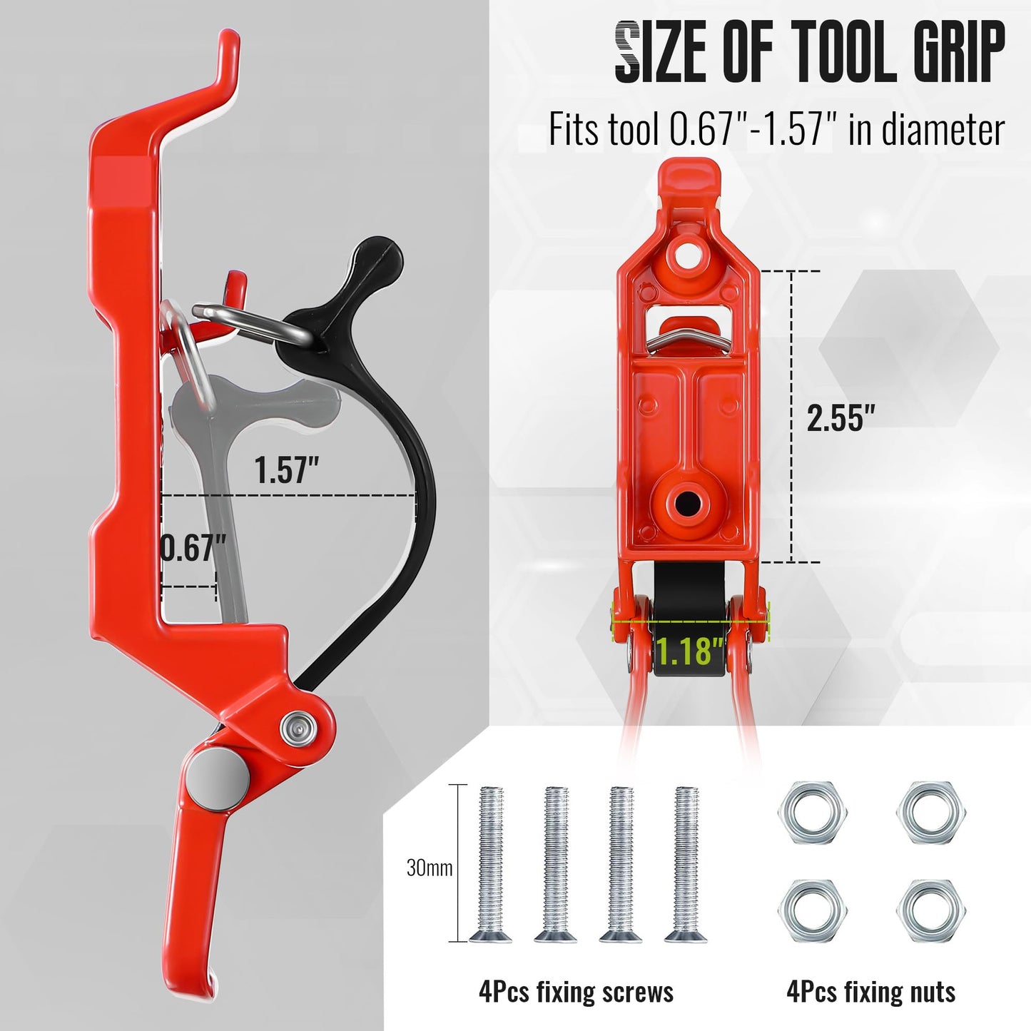 2 Pcs Shovel Holder for Truck, Heavy Duty Shovel Mounts for Roof Rack, Quick Release Axe Holder Mount Kit, Metal and Rubber Car Accessories/ Garage Storage/ Truck/ Wall Mounting Brackets