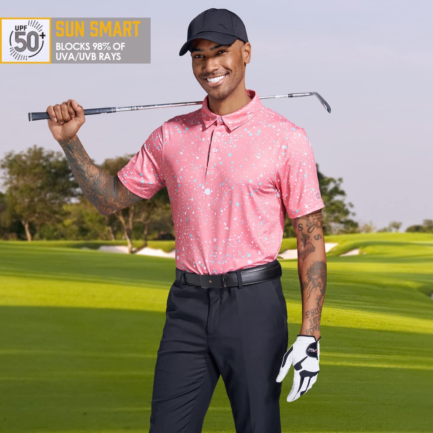 Ephemoca Golf Shirts for Men UPF 50 Moisture Wicking Short Sleeve Polo Shirt Red XL
