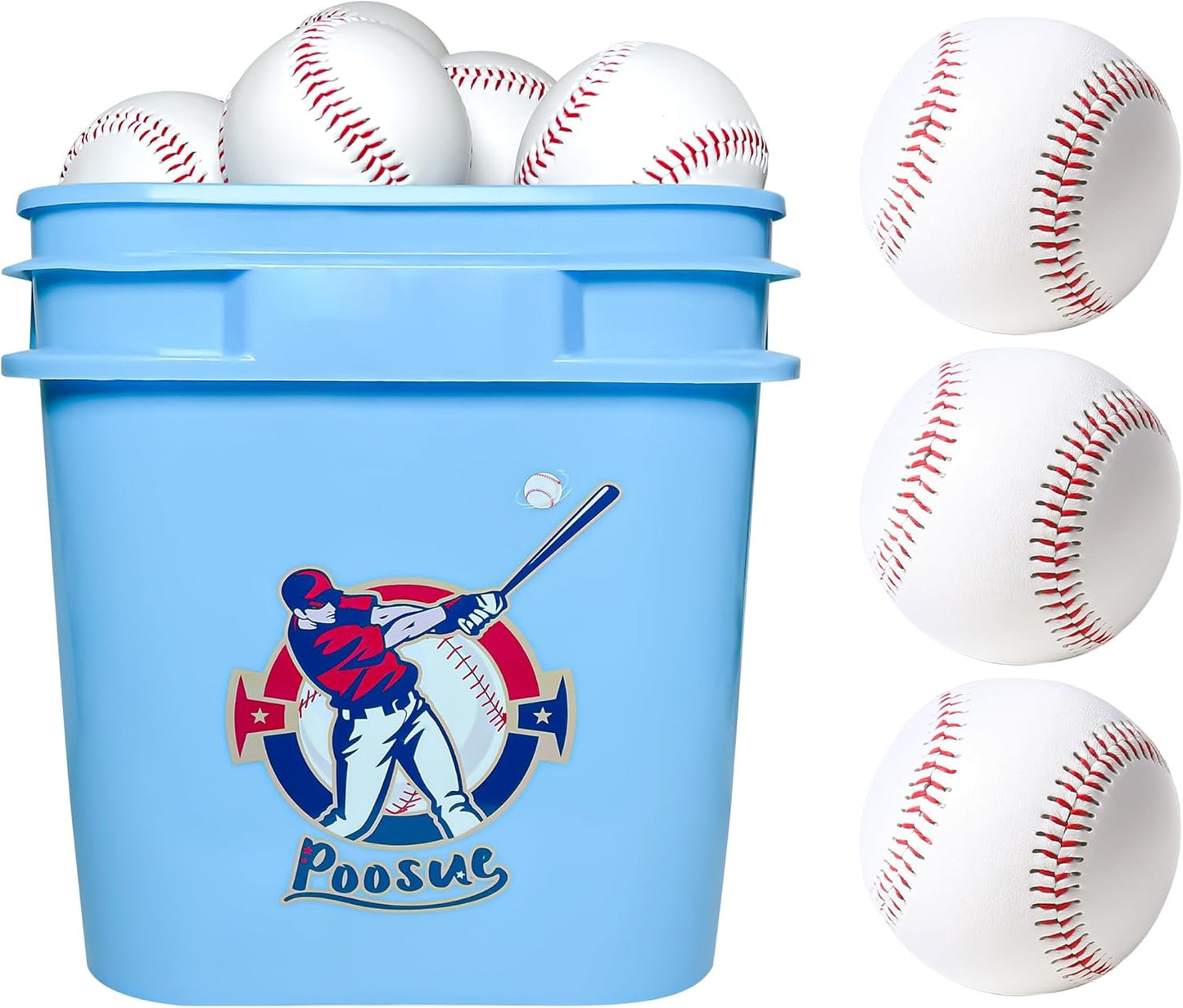 Soft Leather Baseballs by Youth 12U - 24 Count Official Size & Weight for Practice and Games | Durable Bucket with Handle