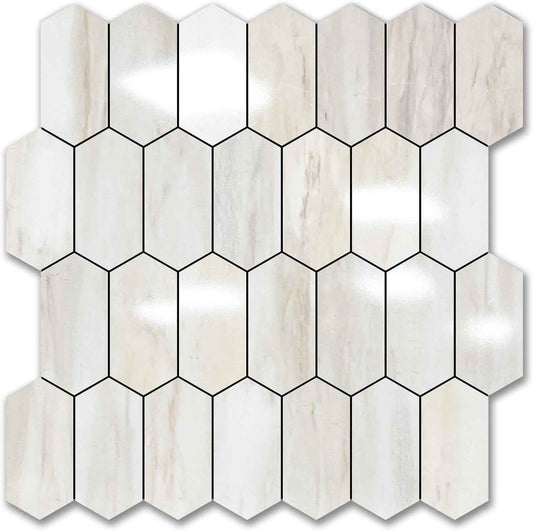 Glossy Wood Grain Peel and Stick Backsplash Tile - 10 Sheets Hexagon Mosaic for Kitchen & Bathroom, 12.4 x 12 Inch