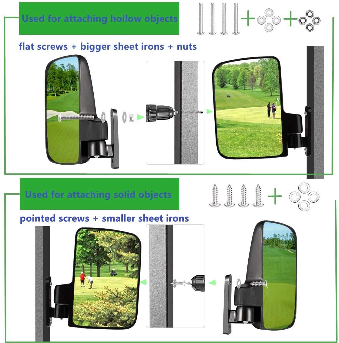 WLOOD Golf Cart Folding Side Mirrors and Rear View Mirror 16.5" Extra Wide Panoramic Golf Cart Mirrors Fits for Club Car EZGO Yamaha Combo Pack