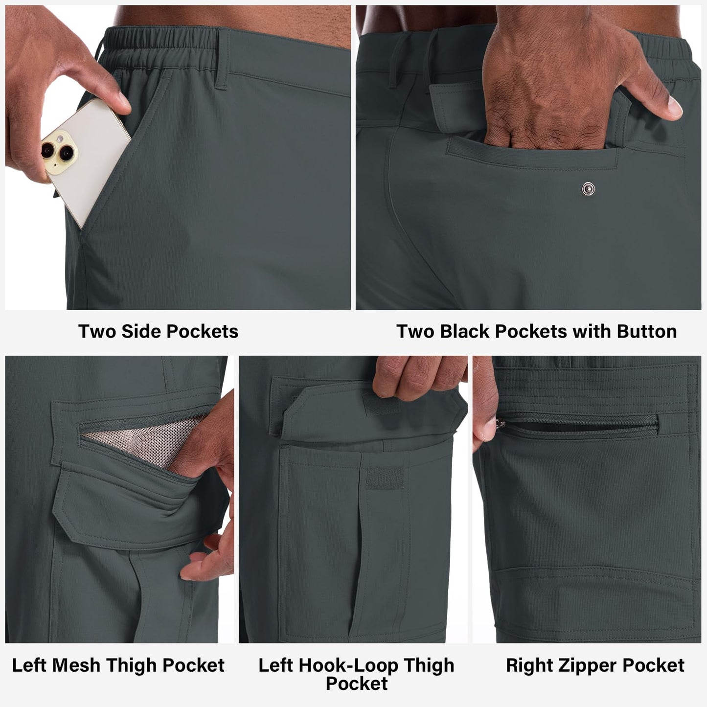 Jessie Kidden Mens Outdoor Casual Expandable Waist Lightweight Water Resistant Quick Dry Fishing Hiking Shorts (6222 Iron Grey 30)