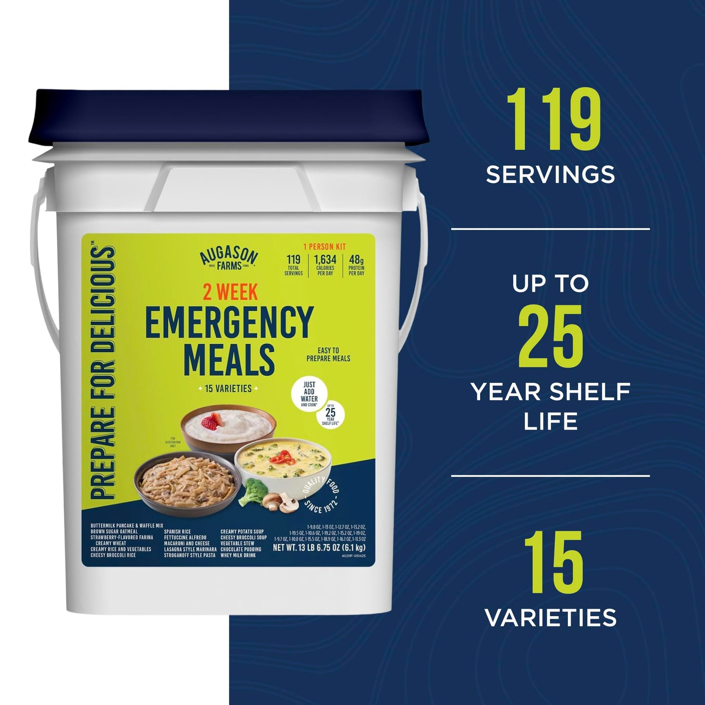 Augason Farms 2 Week Emergency Food Supply Kit – 1 Person Survival Meal Kit – Dehydrated Meals with Long Shelf Life – Just Add Water – Ideal for Prepping, Camping, Emergency Use – 119 Servings