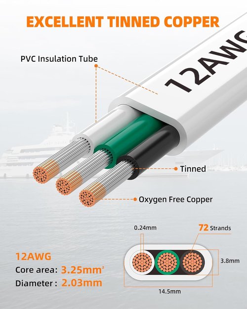 CONEPY 12 Gauge Marine Wire - IP68 Waterproof Tinned Copper Cable for Boats, RVs & Solar | 30FT