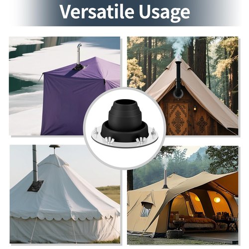 Cyvposm Stove Jack Kit for Tent,Flexible Silicone Tent Stove Jack Fitting Pipe OD 1 3/4" to 3 1/4",High Temp Chimney Pipe Boot for Bell Tent/Yurt/Wood Burner (Black)