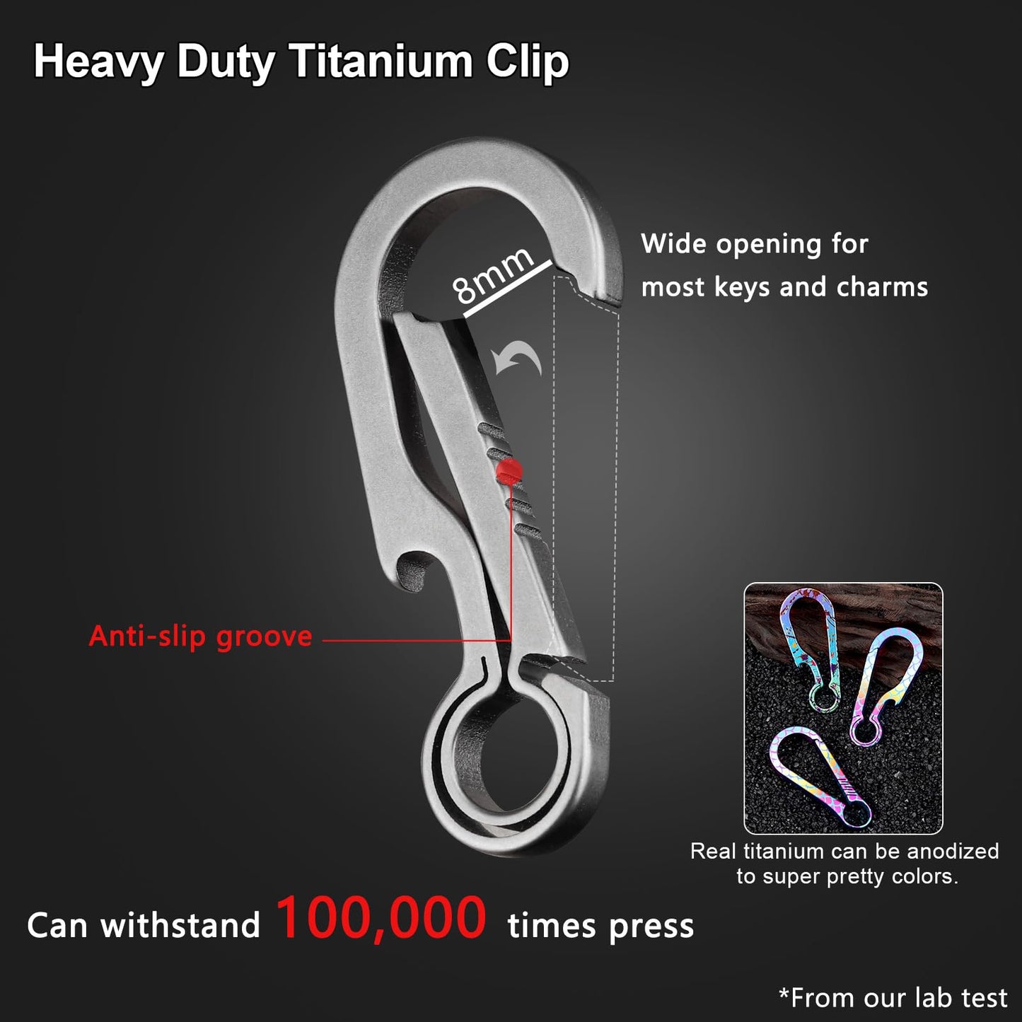 PJYTAC Titanium Carabiner for Keys Small Backpack Clip Black Heavy Duty Keychain Clips Anti-Lost Quick Release Key Chain Bottle Opener